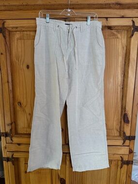 Women’s Linen-Blend Drawstring Pants in Light Beige